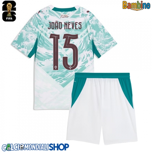 Maglie da calcio Portogallo Joao Neves #15 Seconda Maglia Bambino Mondiali 2026  Manica Corta + Pantaloni corti)
